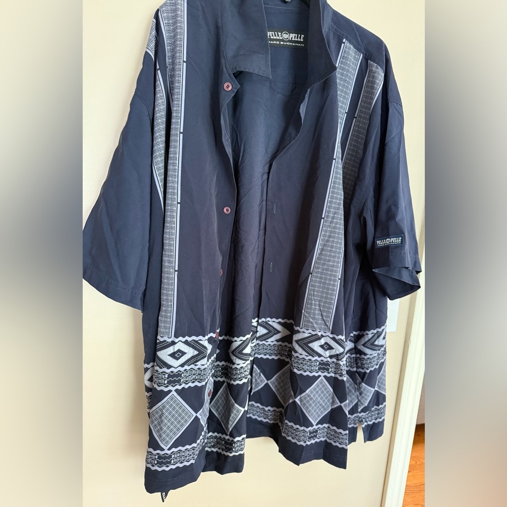 Vintage PELLE PELLE Marc Buchanan Blue Print Blouse  Size 3XL